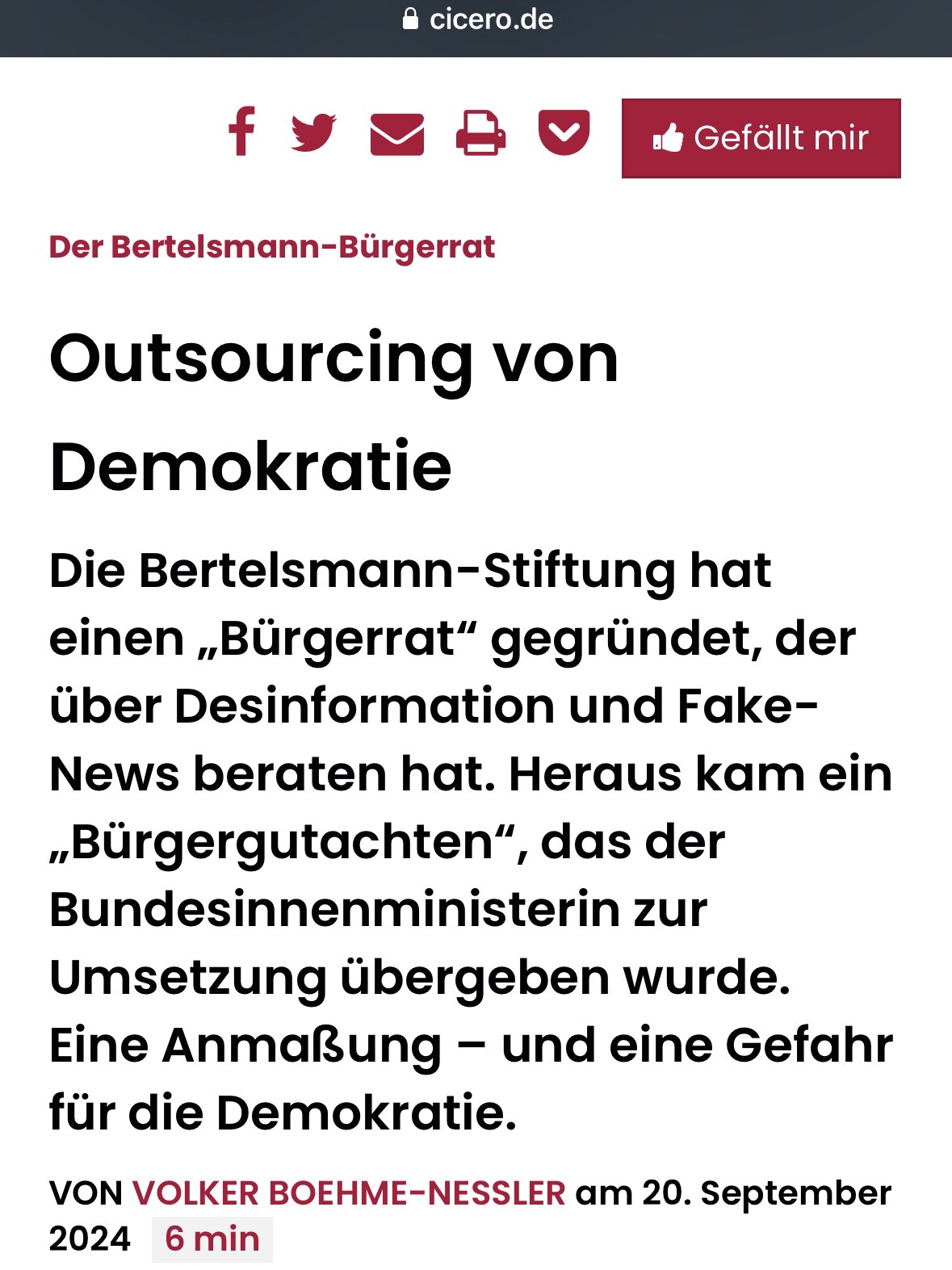 „Demokratie ist die Regierungsform, die am stärksten auf das Vertrauen der Bürger angewiesen ist. Di...