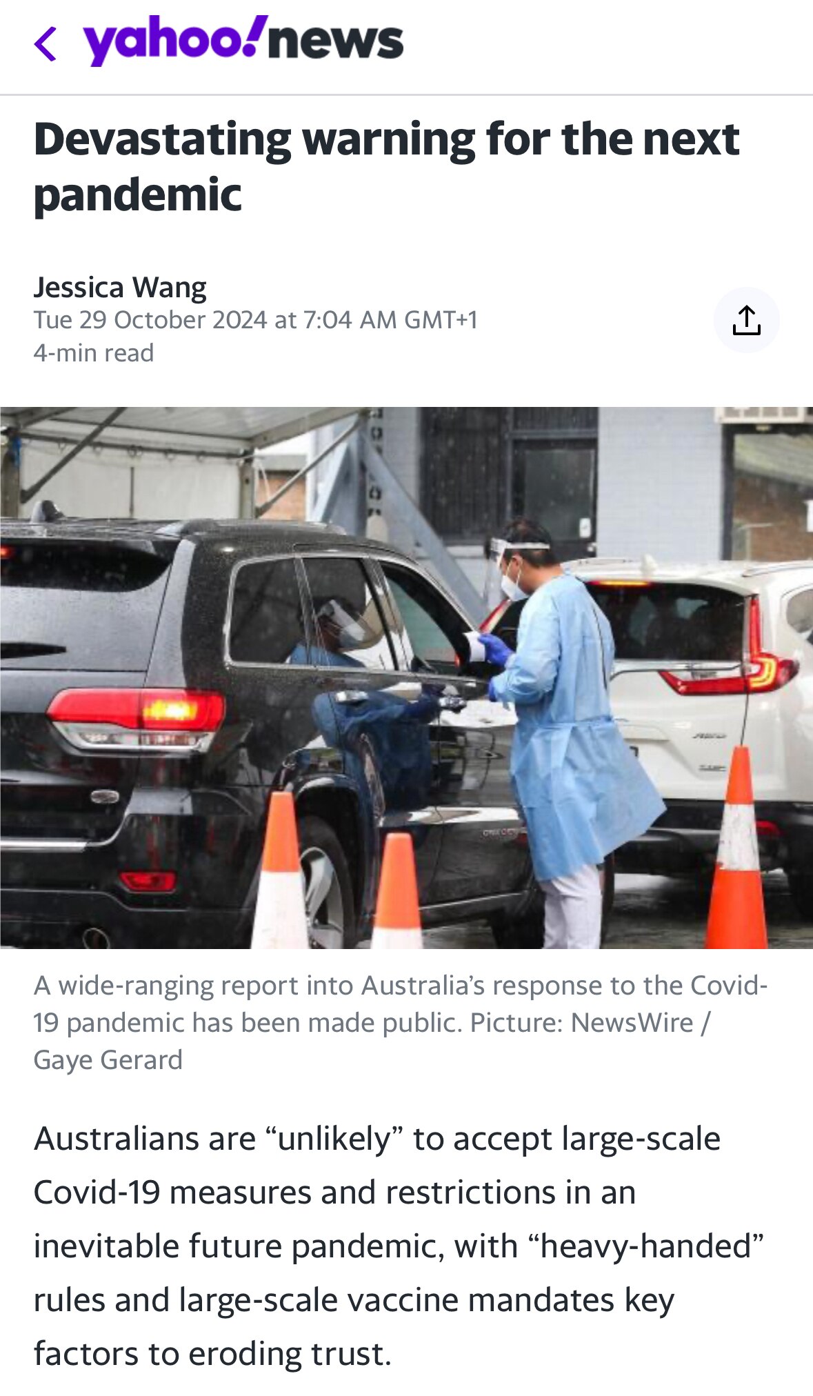 „Es ist unwahrscheinlich, dass die Australier bei einer unvermeidlichen Pandemie groß angelegte Covi...