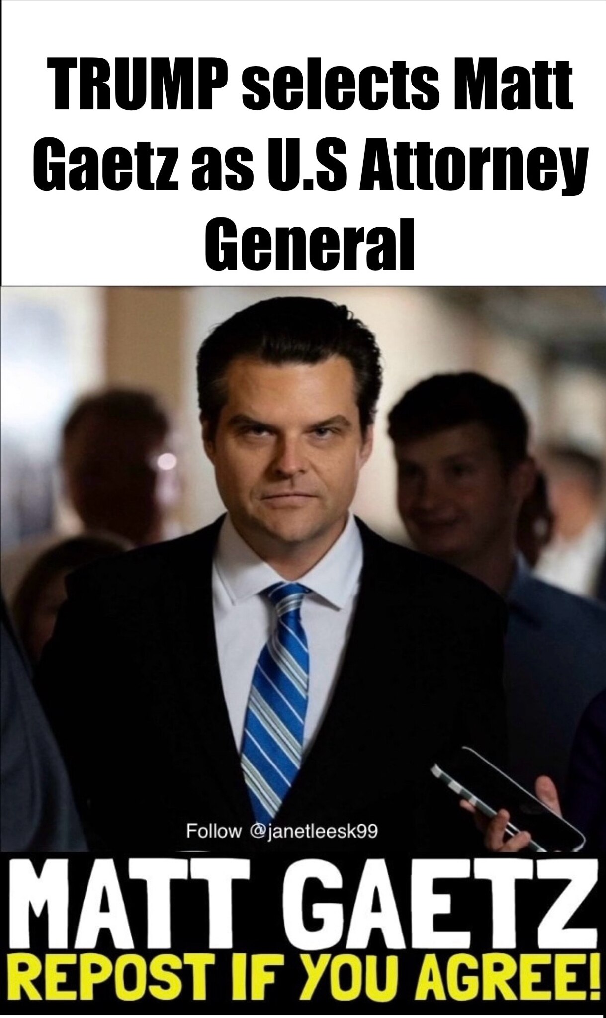 TIC-for Tat?

Former Speaker Kevin McCarthy (R-Calif.) predicted Wednesday that former Rep. Matt Gaetz (R-Fla.), President-elect Trump’s pick for attorney general, will not get confirmed by the Senate.

 #jrides1 #patriotdrive #jrides 