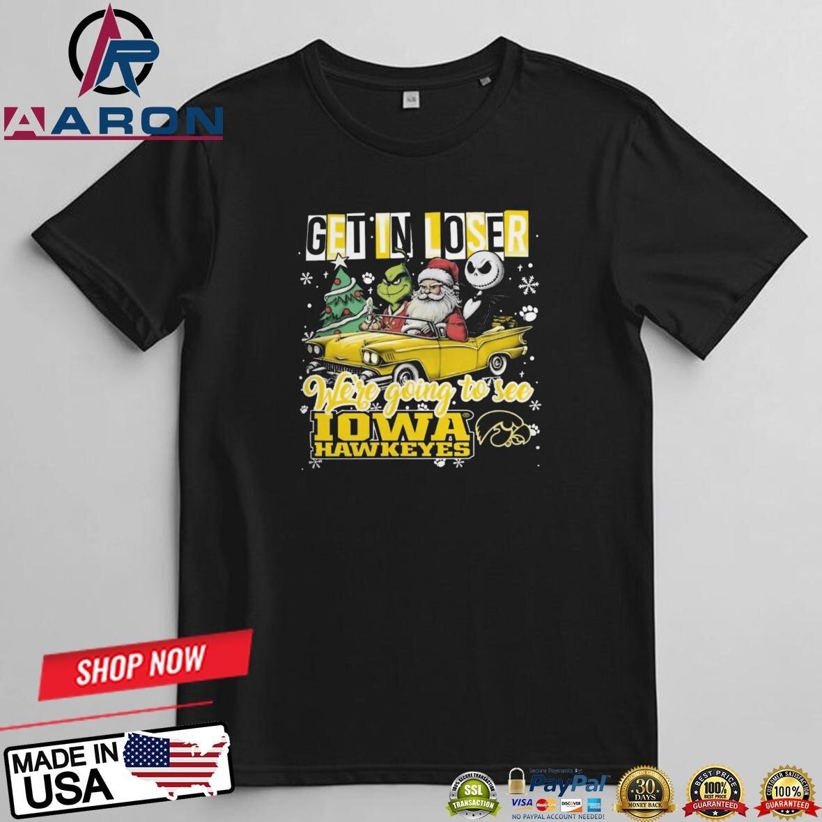 Santa x Grinch x Jack Skellington Get In Loser We’re Going To See Iowa Hawkeyes Christmas T-Shirts

...