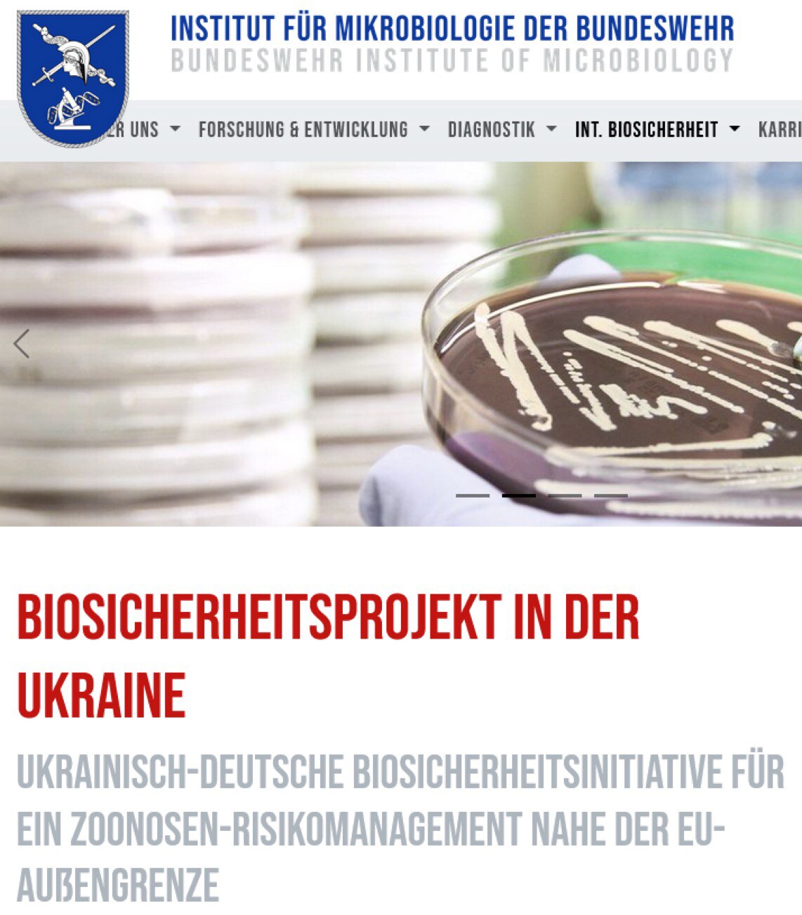 Seit 2016 betreibt die Bundeswehr in der Ukraine Forschung zu „Biosicherheit” (Biowaffen). Als Motiv...