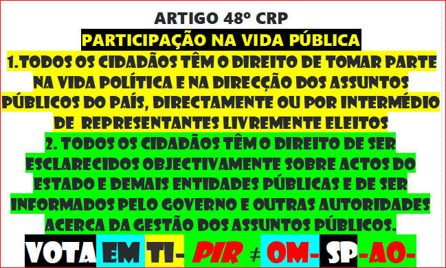 PIR SPEL
VOTAR EM QUÊ EM QUEM ?
HVHRL EM TI
OPÇÕES
1 VOTAR
2 Ñ VOTAR
3 BRANCO
4 NULO
5 VOTA EM TI SORTEIO
6 LEI 34/87
VOTAR N OUTROS PERDE SOBERANIA AUTONO