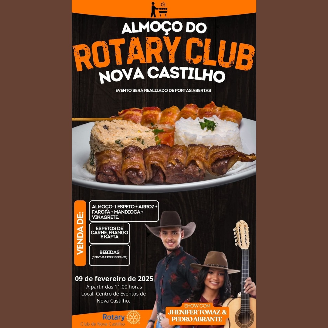 Texto do Rotary Club de Nova Castilho:

Os tickets estão à venda com os integrantes do Rotary Club d...
