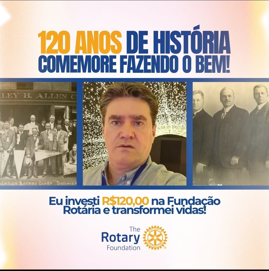 Estamos no Mês dos 120 anos do Rotary!
Vamos celebrar juntos

Com uma doação de R$ 120 reais ao Fund...