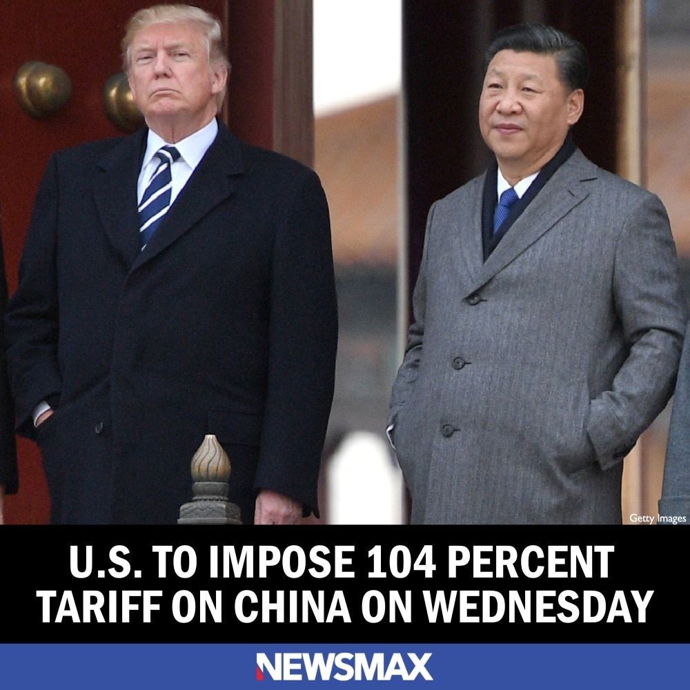 The United States will impose a 104% tariff on China beginning at 12:01 a.m. ET on Wednesday, a Whit...