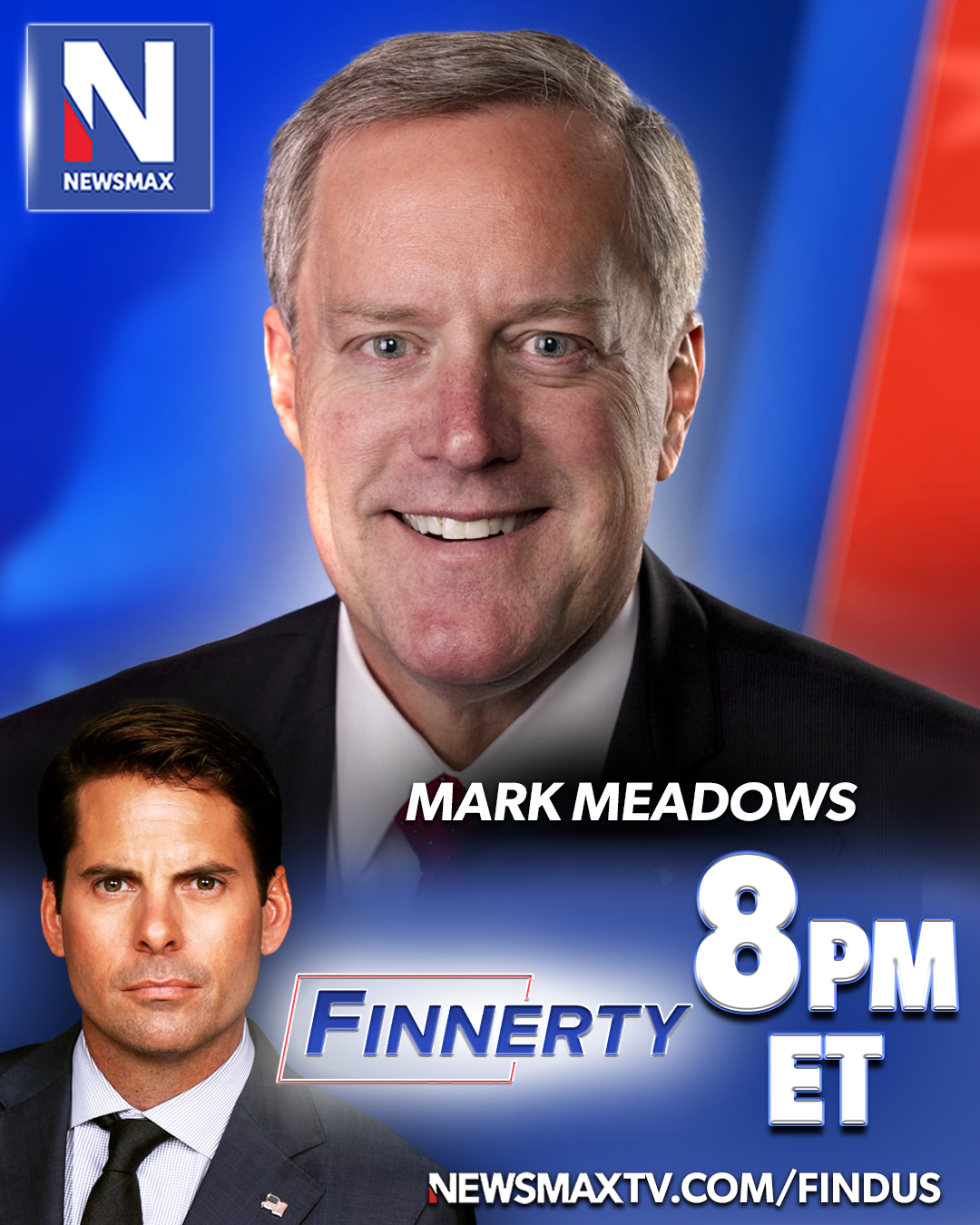 TONIGHT: Former White House Chief of Staff Mark Meadows will join "Finnerty" to discuss the Trump administration's latest big moves, liberal media narratives they're combatting and more — 8PM ET on NEWSMAX.

WATCH: https://www.newsmaxtv.com/findus
