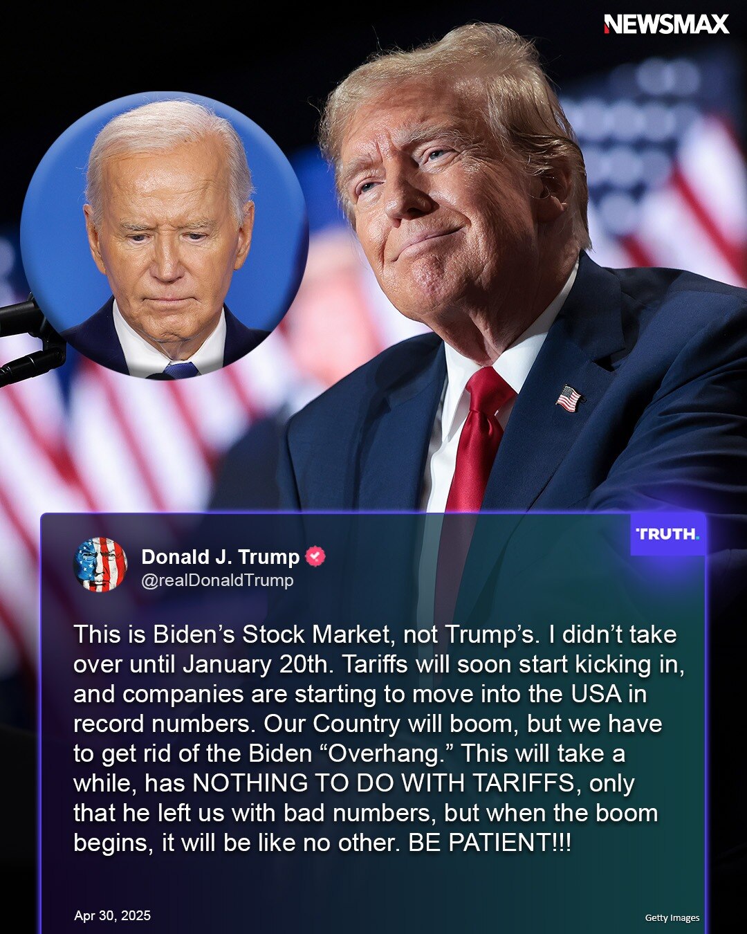 President Trump took to Truth Social on Wednesday and asked Americans to be "patient" with his tarif...