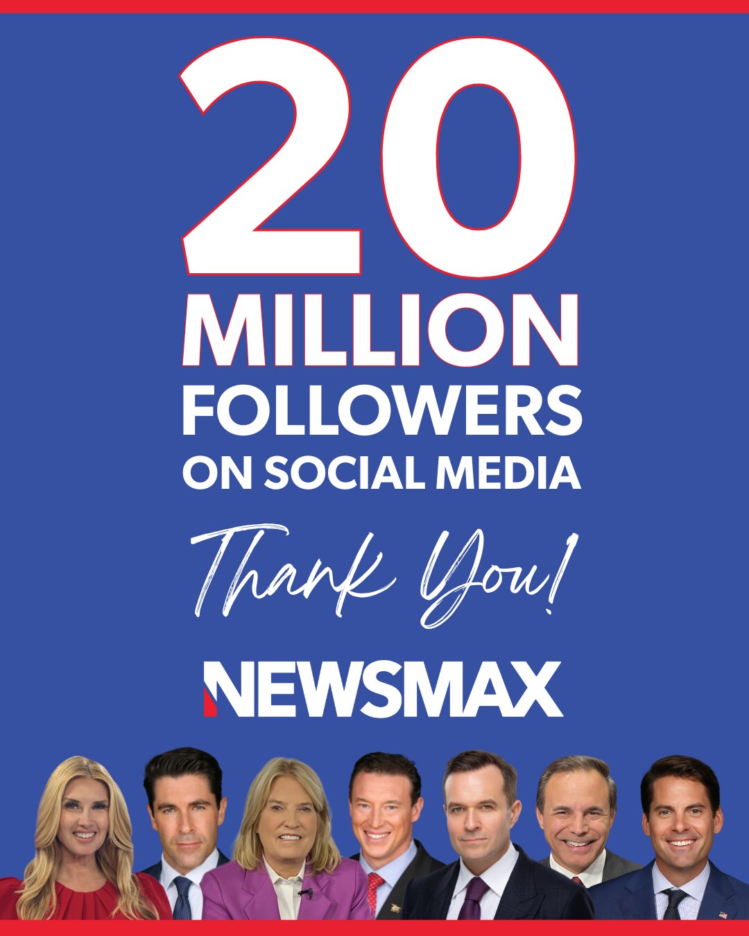 To all of our 20 MILLION NEWSMAX social media followers, we THANK YOU!  See More: https://bit.ly/4jX...