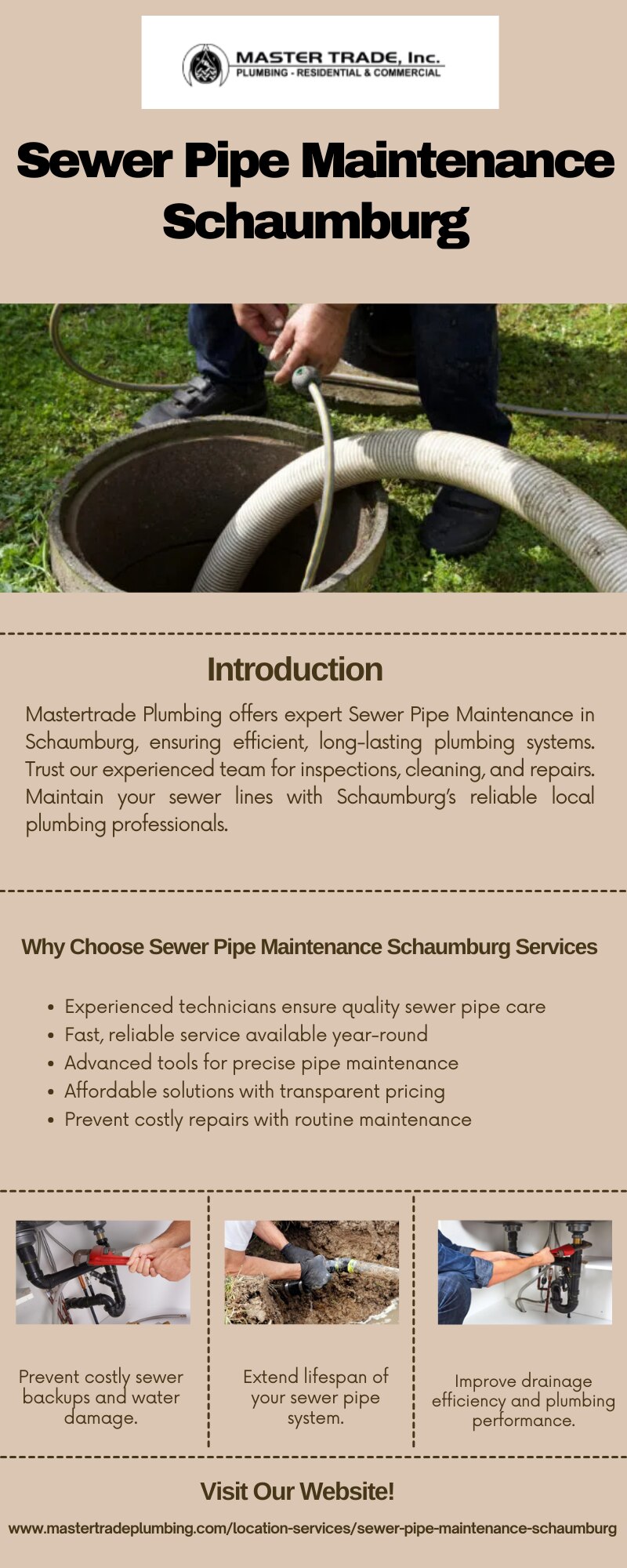 Sewer Pipe Maintenance Schaumburg Specialists | Mastertrade Plumbing
Mastertrade Plumbing offers com...