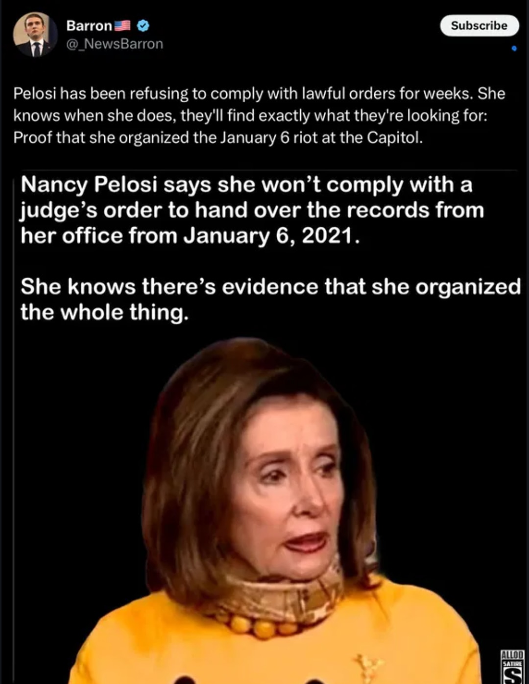 JUDGE TELLS PELOSI YOU WILL DIE IN JAIL 

NO MORE ICECREAM 