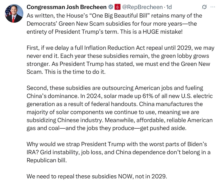 “THIS” is why Trump’s BIG UGLY BILL was Defeated in Committee. Thanks to Rep Brecheen for Standing Up for Oklahomans 🇺🇸