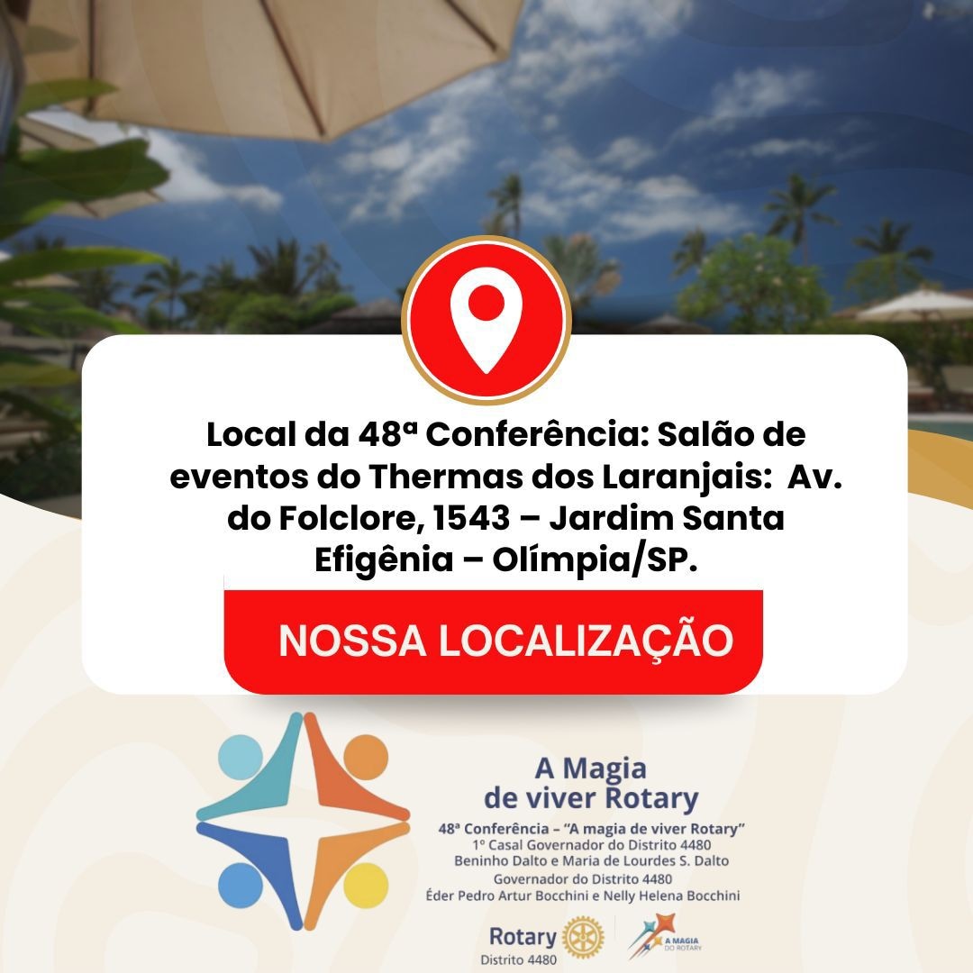 ESTÁ CHEGANDO O DIA

FIQUE ATENTO - A NOSSA LOCALIZAÇÃO!

Local da 48ª Conferência Distrital: Salão ...
