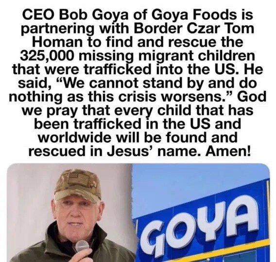 GOYA FOODS IS ABOUT THE ONLY HUGE FOOD MANUFACTURER THAT SPENDS MILLIONS TRYING TO HELP PEOPLE !
The...