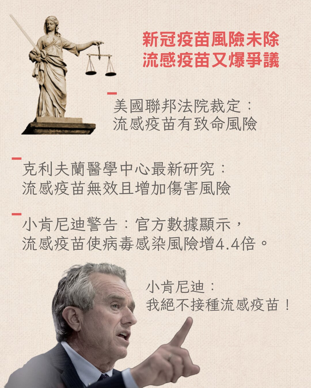 美國聯邦疫苗法庭裁定， #流感疫苗 引發急性多發性神經炎（學名吉蘭-巴雷症候群，  #GBS ），受害人獲賠50萬美元。 #HHS 部長 #小肯尼迪 表示「我絕不打流感疫苗」，並警告流感疫苗使病毒感染...