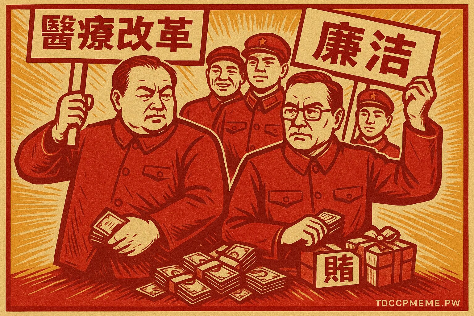 医疗改革？廉洁？
中共高举“医疗改革”与“廉洁”大旗，手下却忙着收钱和收礼——这不正是中共特色的“双轨制”吗？口号喊得震天响，利益才是行动指南。你看到的是“反腐”，他们操作的是“分赃”。
#中共腐败 ...