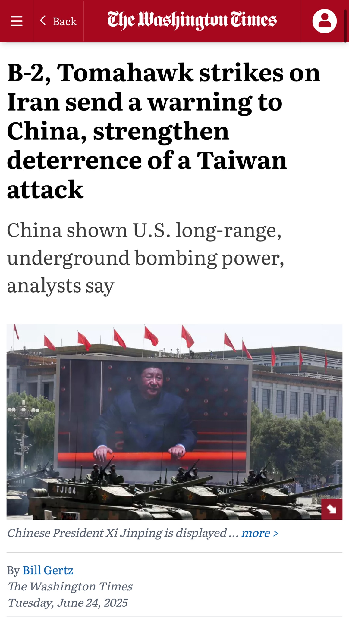 B-2, Tomahawk strikes on Iran send a warning to China, strengthen deterrence of a Taiwan attack

“Mr...