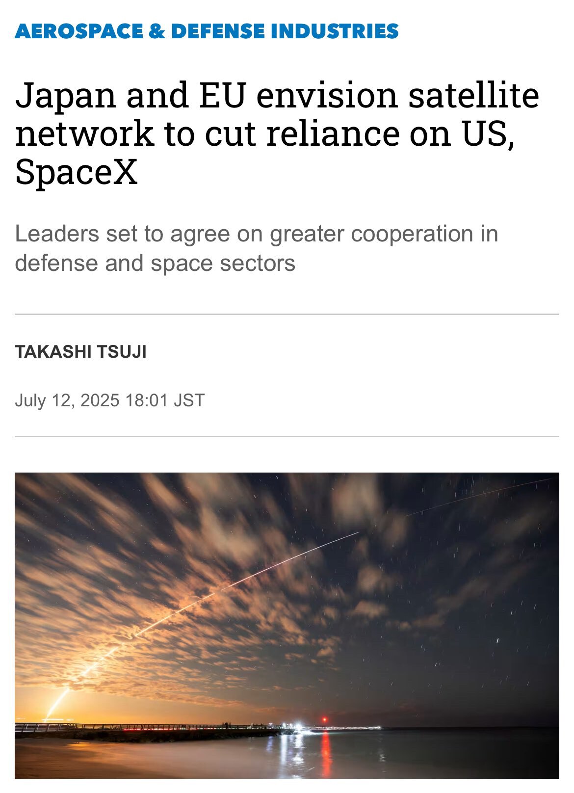 Japan and the European Union look to develop an extensive communications satellite network, a draft ...