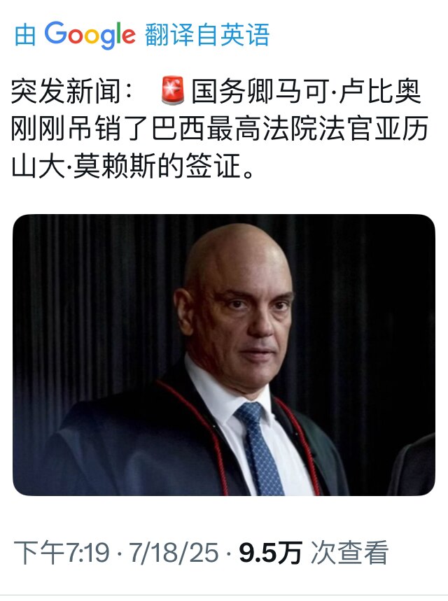 川普总统以行动支持巴西前总统、坚定的保守派政治盟友博索纳罗，对迫害博索纳罗的巴西最高法院法官实施签证限制。侠肝义胆！这样会坚定全球政治盟友的信心！不知道韩国的尹锡悦会不会有此待遇。

#川普支持巴西保...