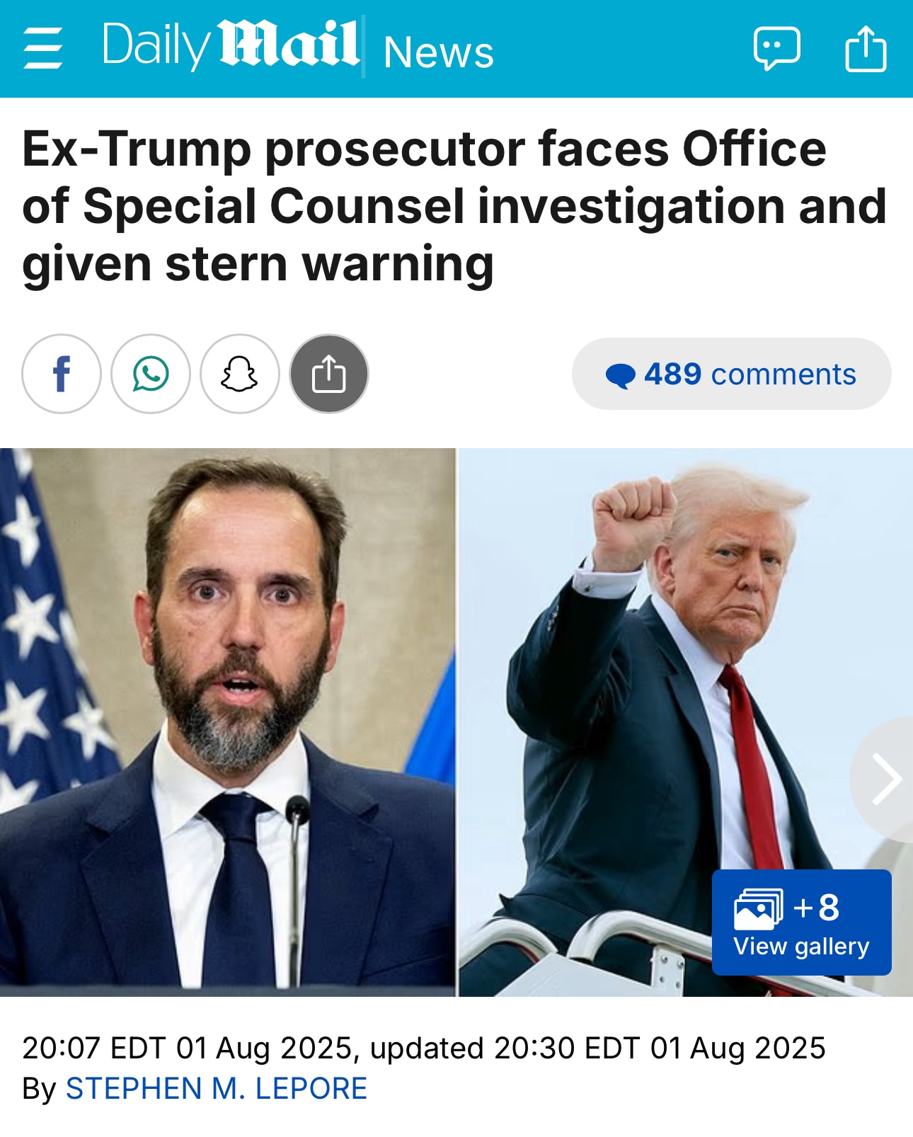 “The United States Office of Special Counsel appears set to give former federal prosecutor Jack Smit...