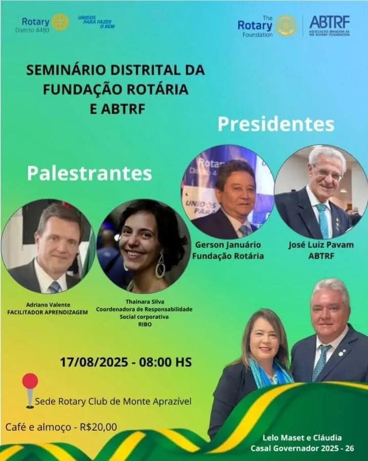 Vem ai o Seminário Distrital da Fundação Rotaria e da ABTRF.

Dia 17 de Agosto a partir das 8:00 na ...