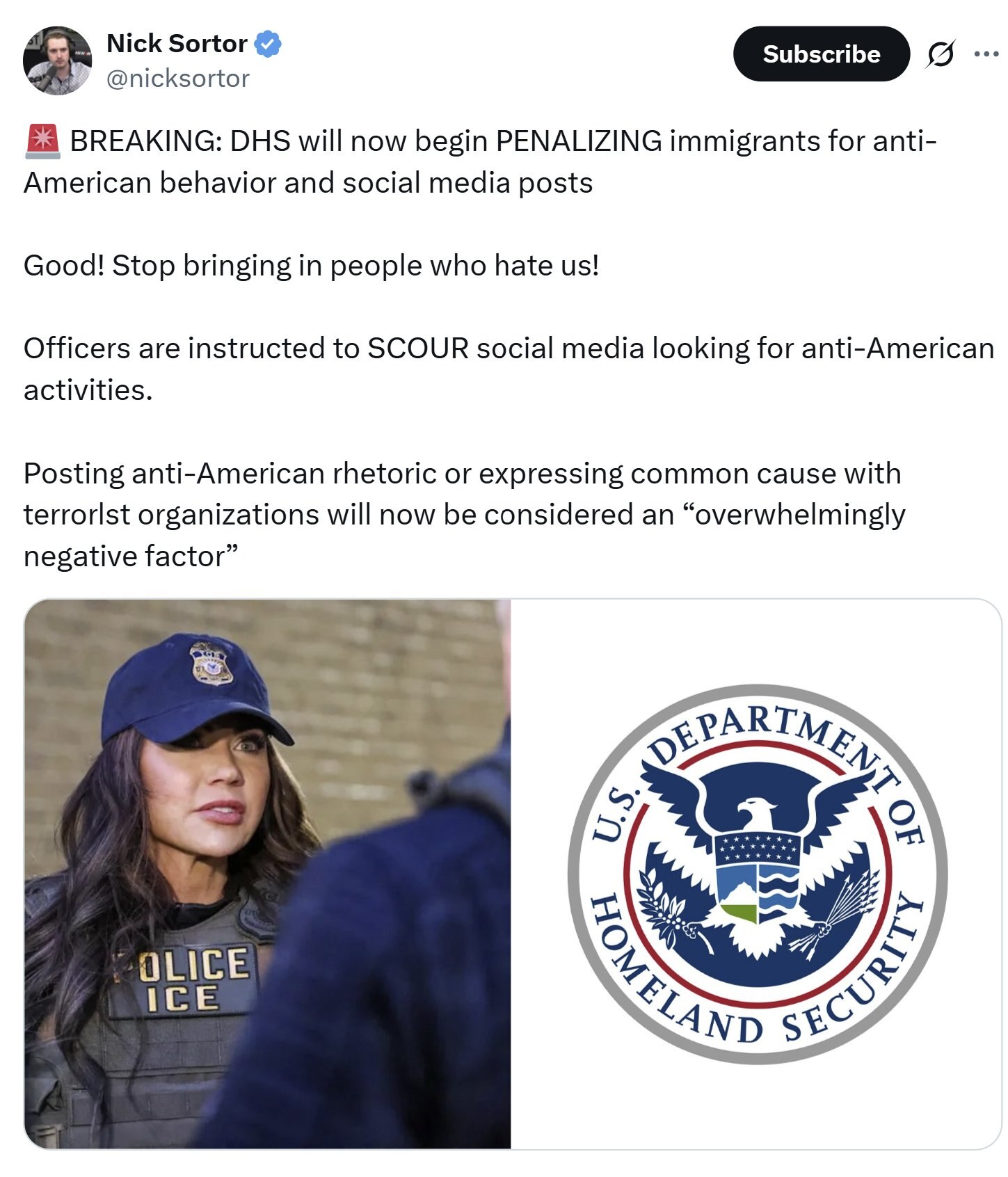 【美国之声--DHS将惩罚有反美行为和发布反美社交媒体帖子的移民】2025年8月19日国土安全部（DHS）将开始惩罚那些表现出反美行为和发布反美社交媒体帖子的移民。官员们已被指示仔细审查社交媒体，寻找...