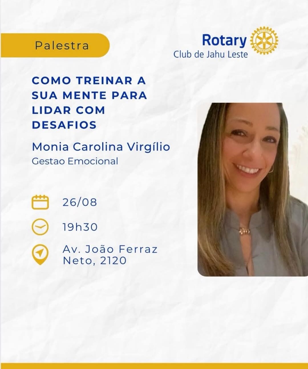 VOCÊ ESTÁ CONVIDADO

Na próxima terça-feira (26), o Rotary Club de Jahu - Leste, terá a honra de rec...