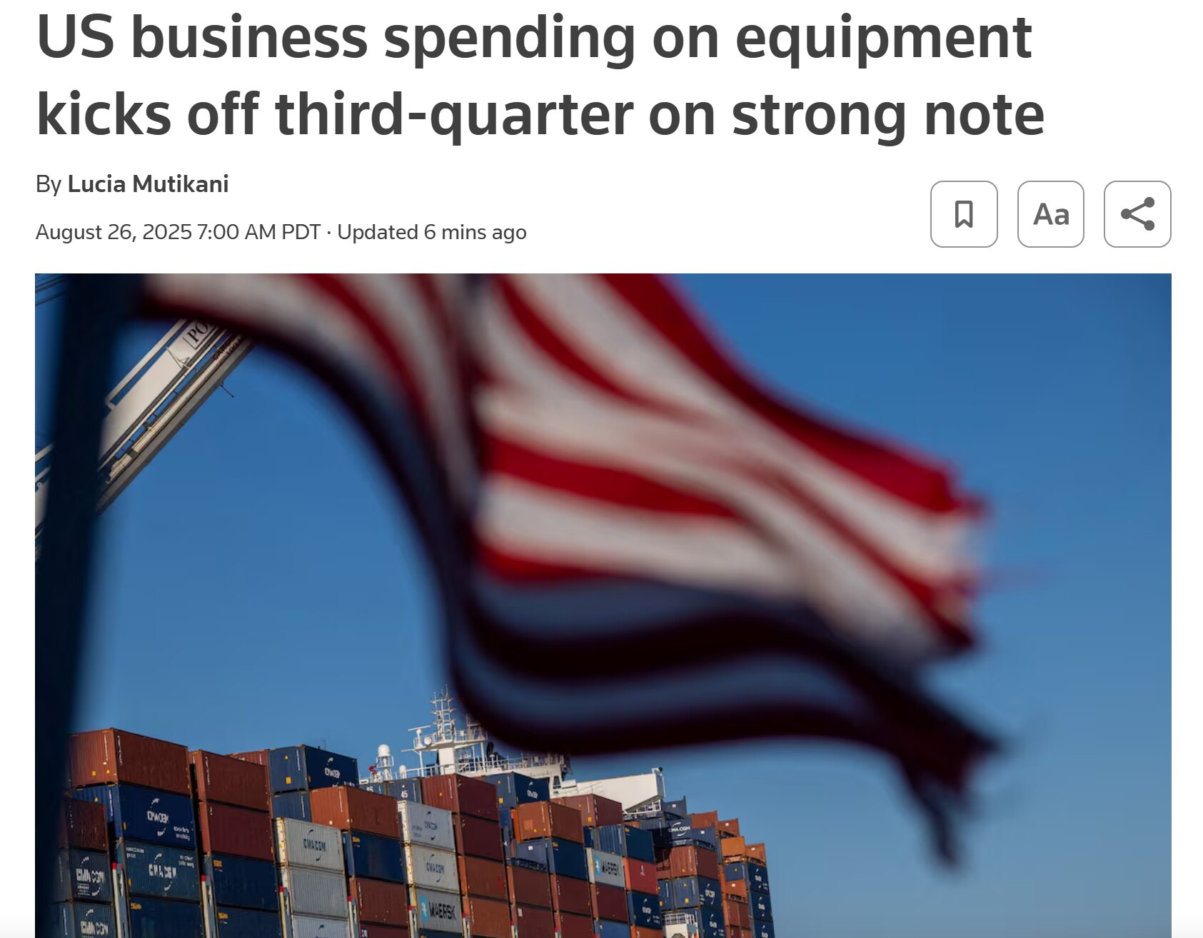 【美国之声--私企对资本货物（用于生产的工具或设备）的投资非常强劲】2025年8月26日《路透》：今天美国商务部发布的数据显示，

1.  7月份对美国造的主要资本货物的🌶️新订单🌶️增长超预期；...