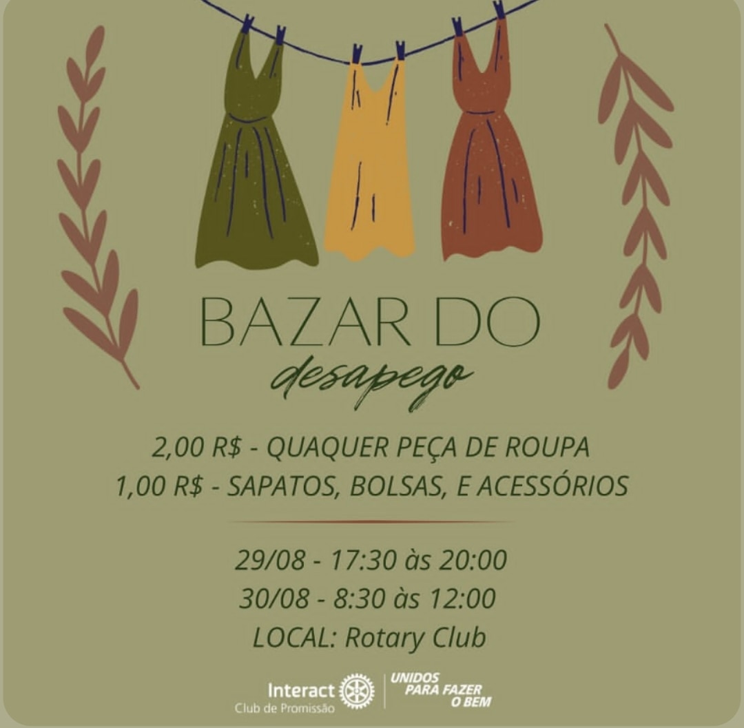 Bazar Solidário do Interact Club de Promissão! 

Venha fazer a diferença e renovar seu guarda-roupa ...