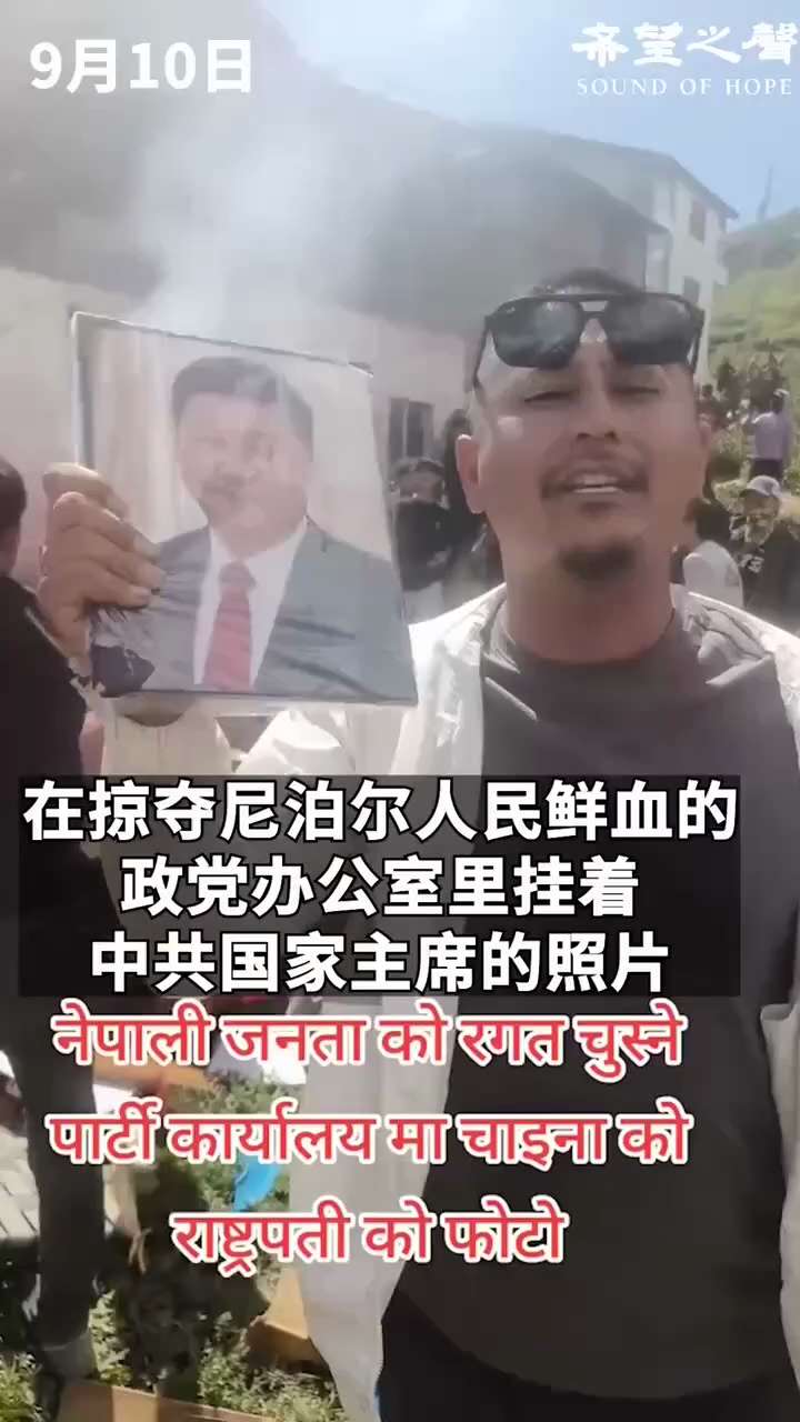 🚨尼泊尔示威者当众焚烧挂在尼共办公室的中共党魁习近平照片❗️

抗议者表示：

“在掠夺尼泊尔人民鲜血的政党办公室里，竟然挂着中共国家主席的照片。”

并强调 “把希望寄托在这些领导人身上改善国家，...