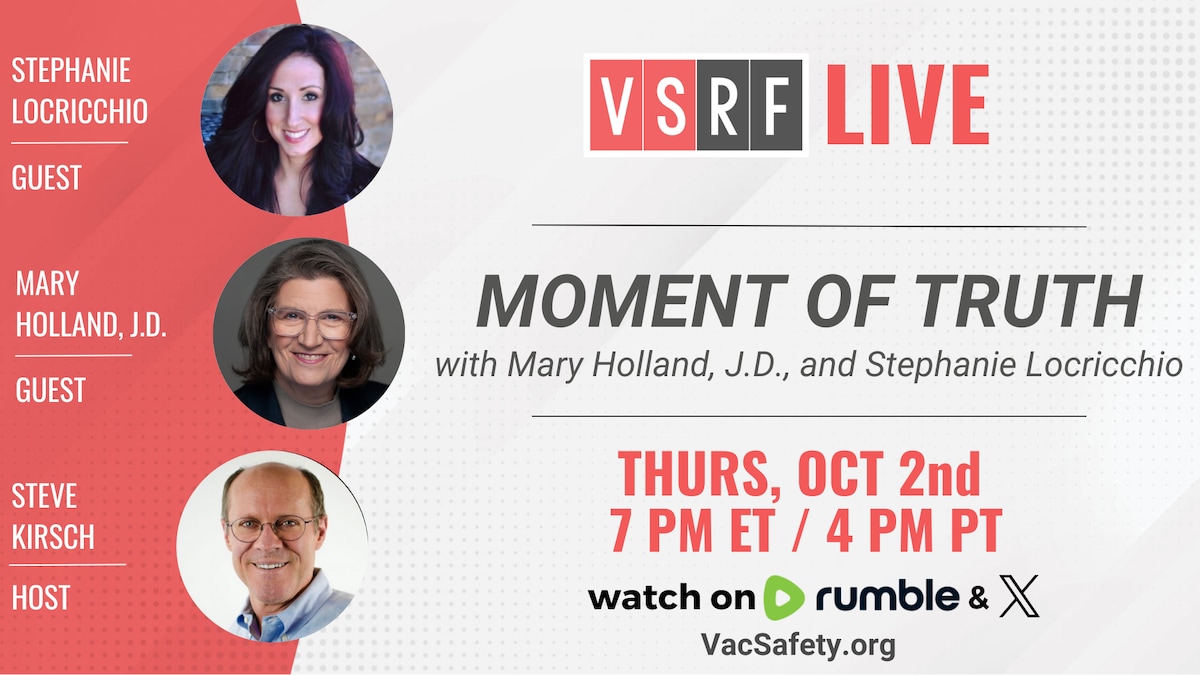 🚨TONIGHT on VSRF Live, we welcome Mary Holland, Esq., CEO of Children’s Health Defense, along with ...