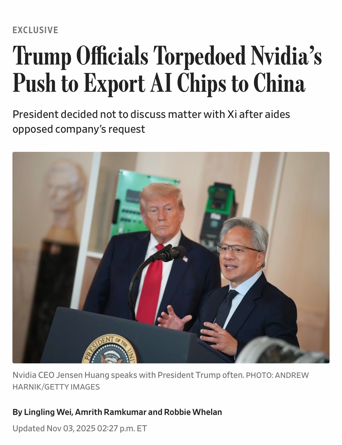 “Trump’s trip to Asia was a crucial moment for the future of Nvidia’s business in China, with the su...