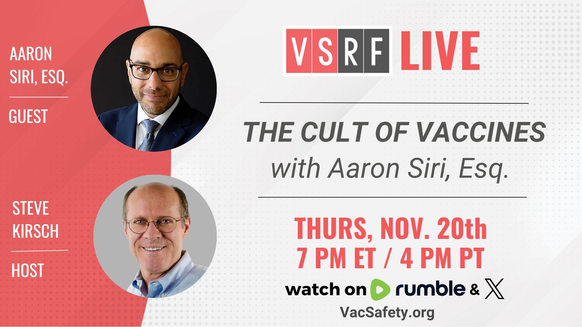 🔥 This Thursday on VSRF LIVE — the amazing Aaron Siri joins Steve to discuss his new book Vaccines,...