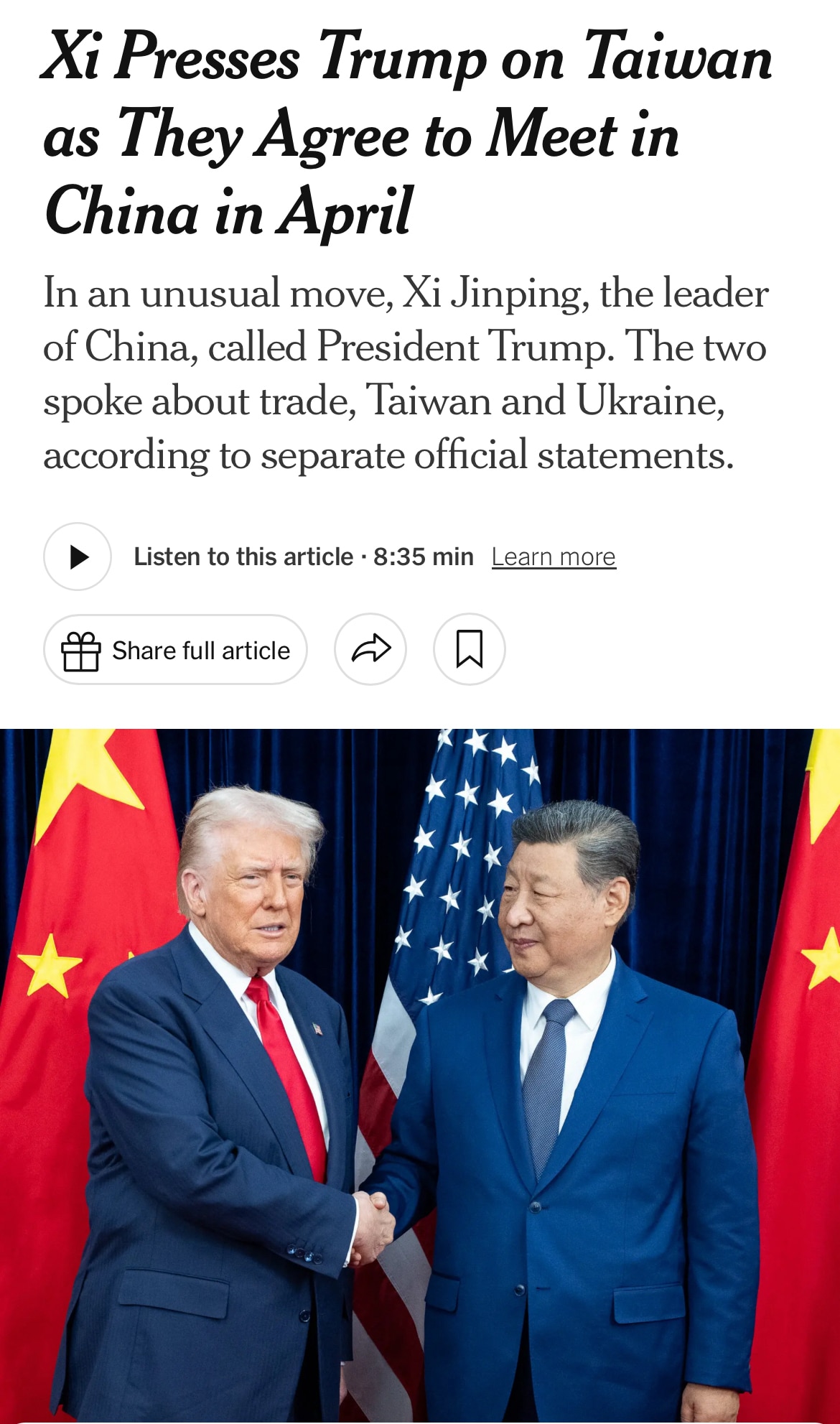 President Trump said on Monday that he had accepted an invitation from Xi Jinping, China’s leader, t...
