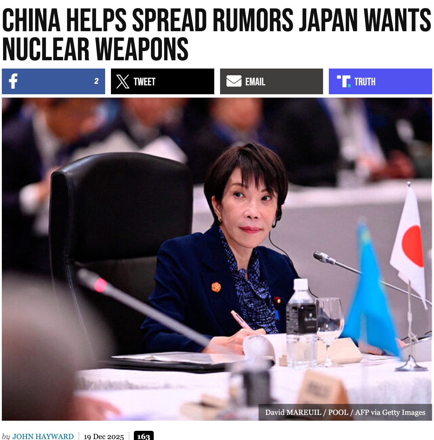 CCP state media amplified claims that Japan under Prime Minister Takaichi Sanae seeks nuclear weapon...