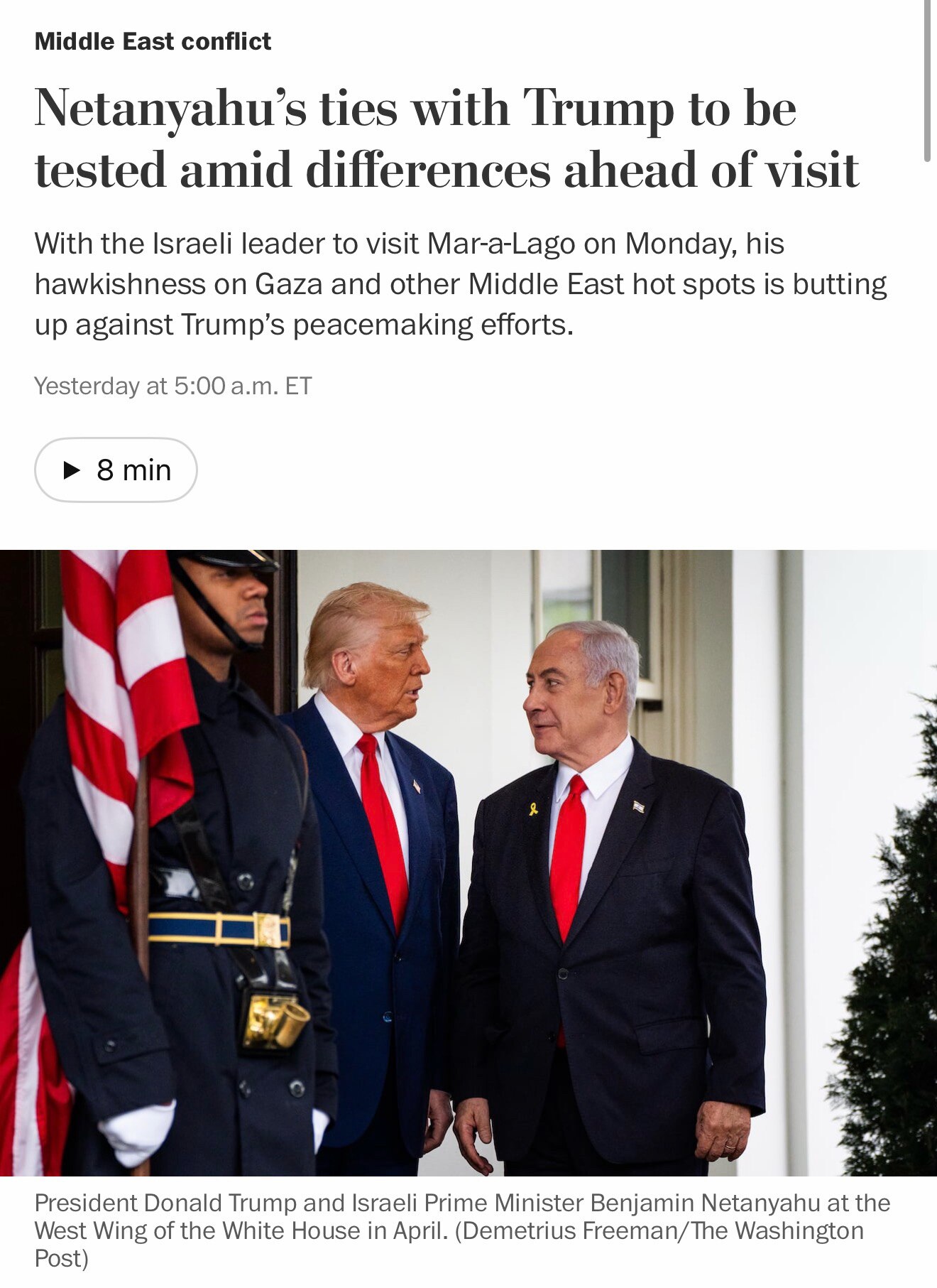 “For Netanyahu, the trip to Florida offers a crucial opportunity to convince Trump to take a tougher...