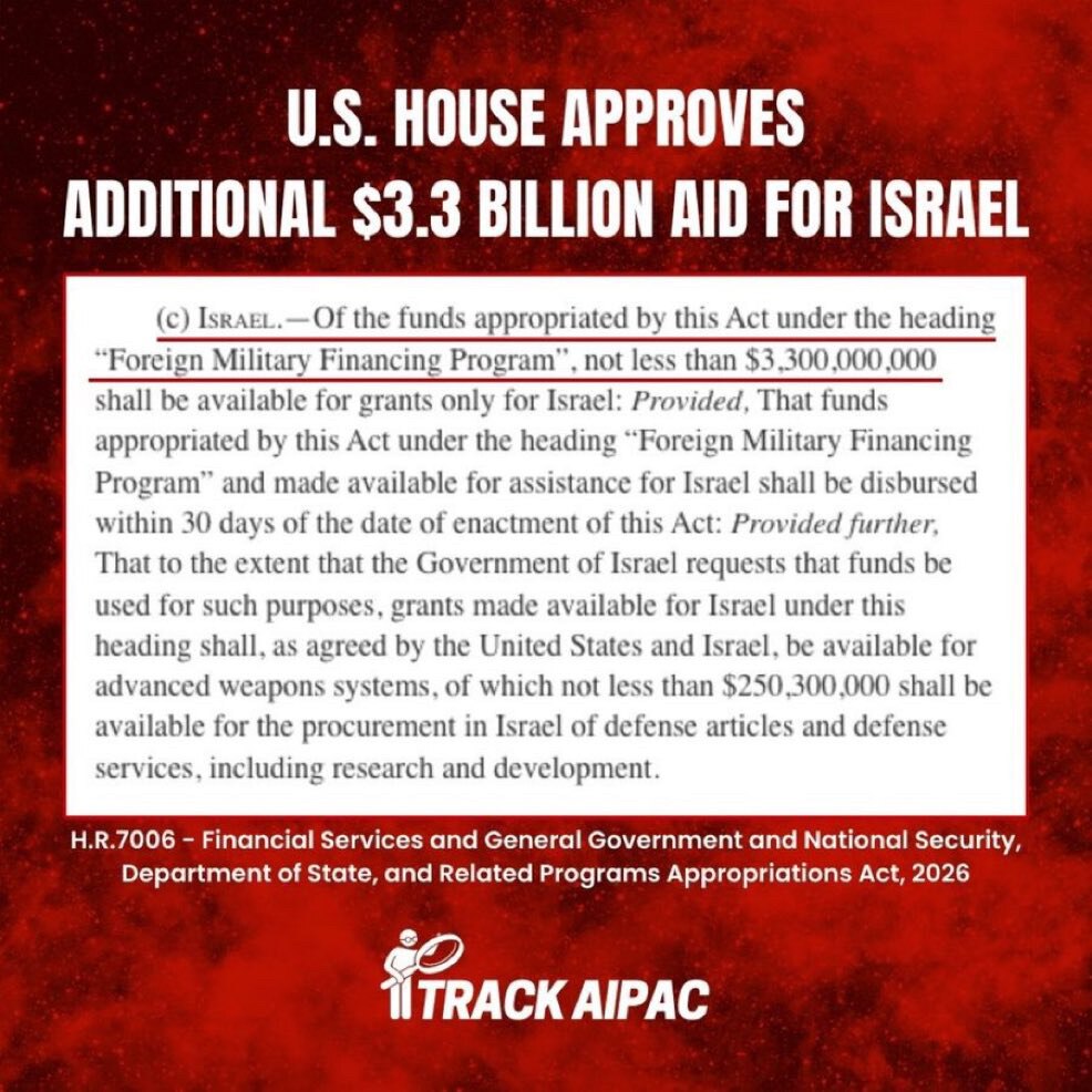 JUST IN: 🇺🇸🇮🇱 The Trump regime approves yet ANOTHER $3.3B to Israel as the national debt rockets...
