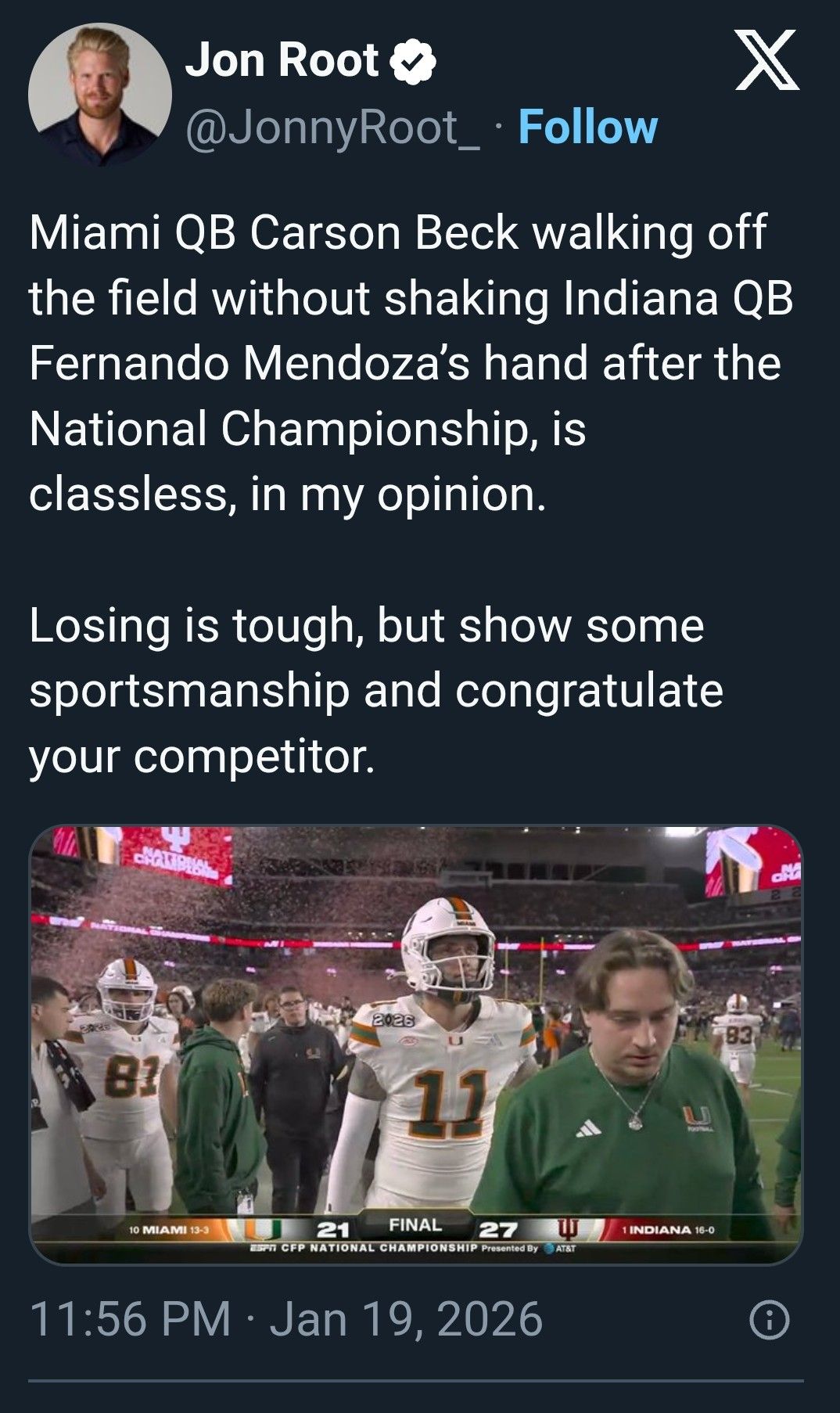 Carson Beck ended up a loser in more ways than one. 
 

