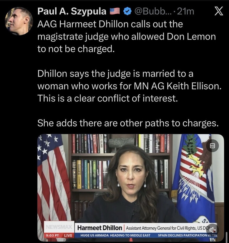 Assistant Attorney General Harmeet Dhillon Calls Out Magistrate
Judy Who Allowed Don Lemon To Not Be...