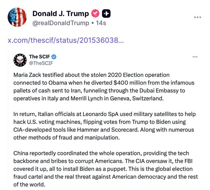 川普总统转贴：中共参与了美国选举，使用了许多欺诈操纵！