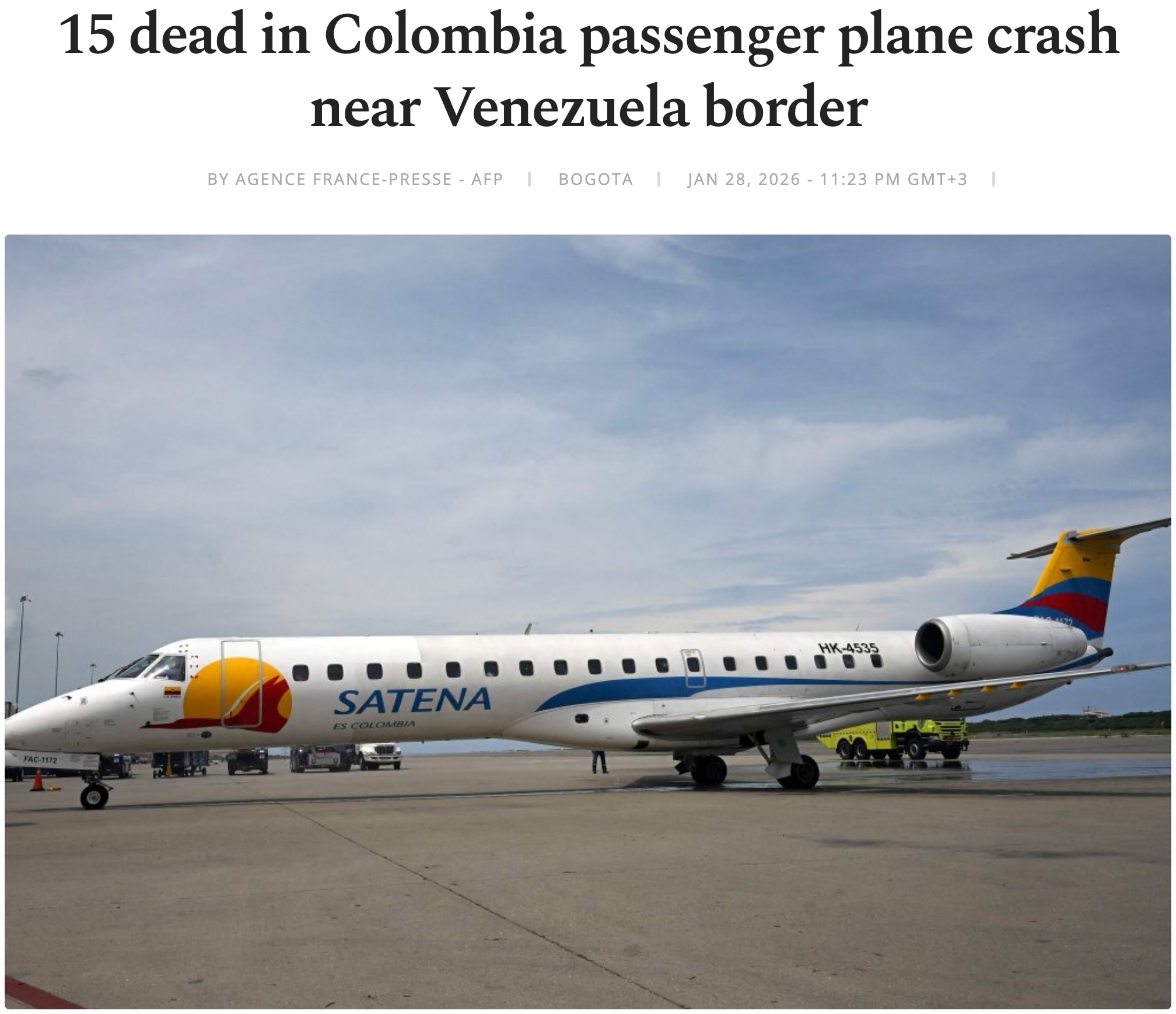 All 15 people aboard a plane were killed when it crashed near Colombia’s border with Venezuela on We...