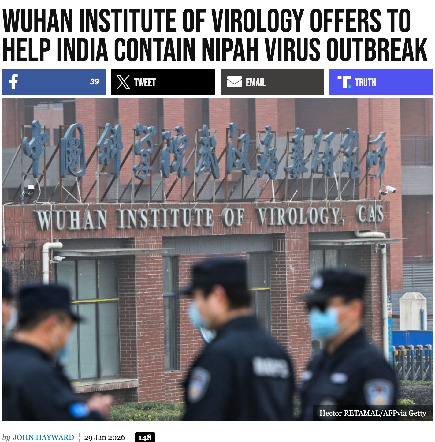 The CCP’s Wuhan Institute of Virology has offered to help India contain a Nipah outbreak, citing lab...