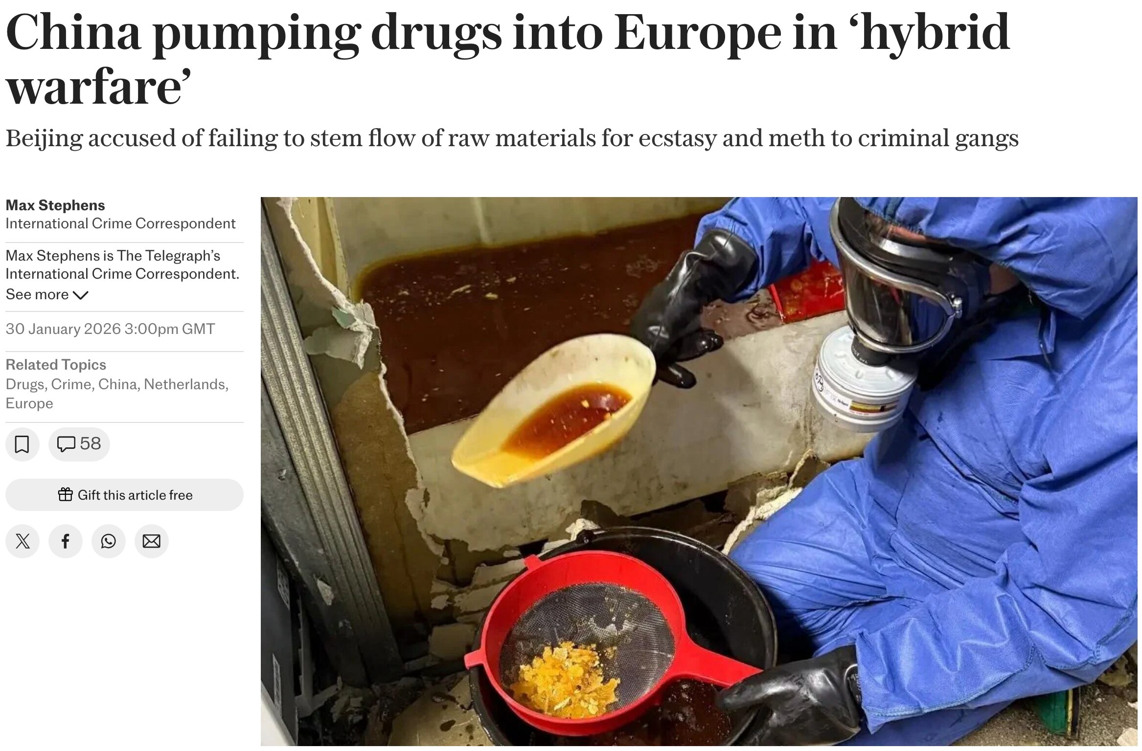 The CCP has turned a blind eye to chemical precursors flowing from Communist China into Europe for t...
