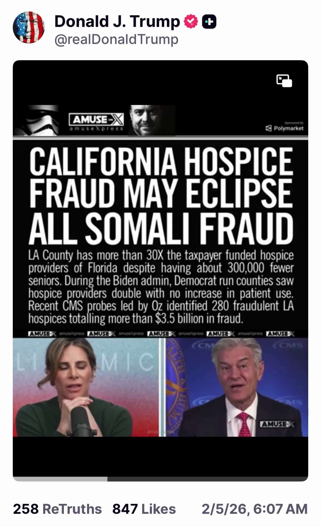 Posted by President Trump on Truth Social,Fed.5 ' 2026 at 6:07 AM EST

https://truthsocial.com/@real...