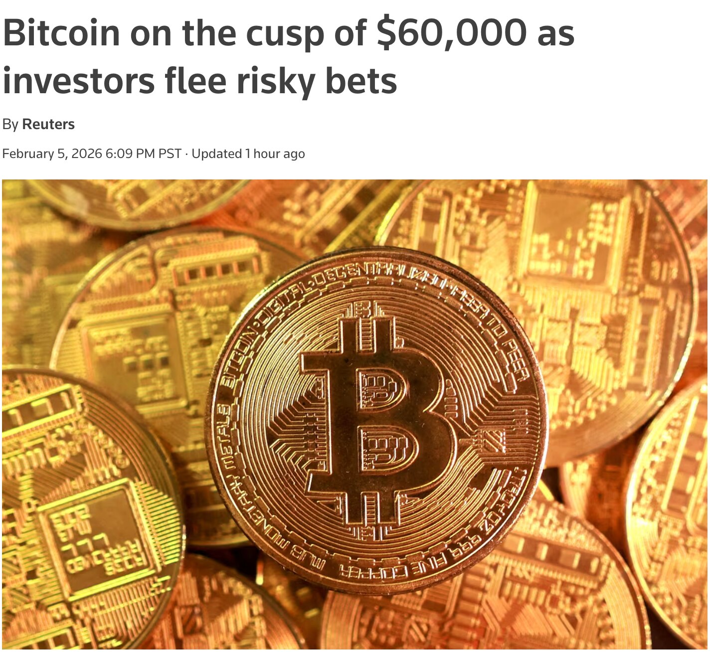 Bitcoin fell to a 16-month low on Friday, briefly testing $60,000 as a global tech selloff triggered...