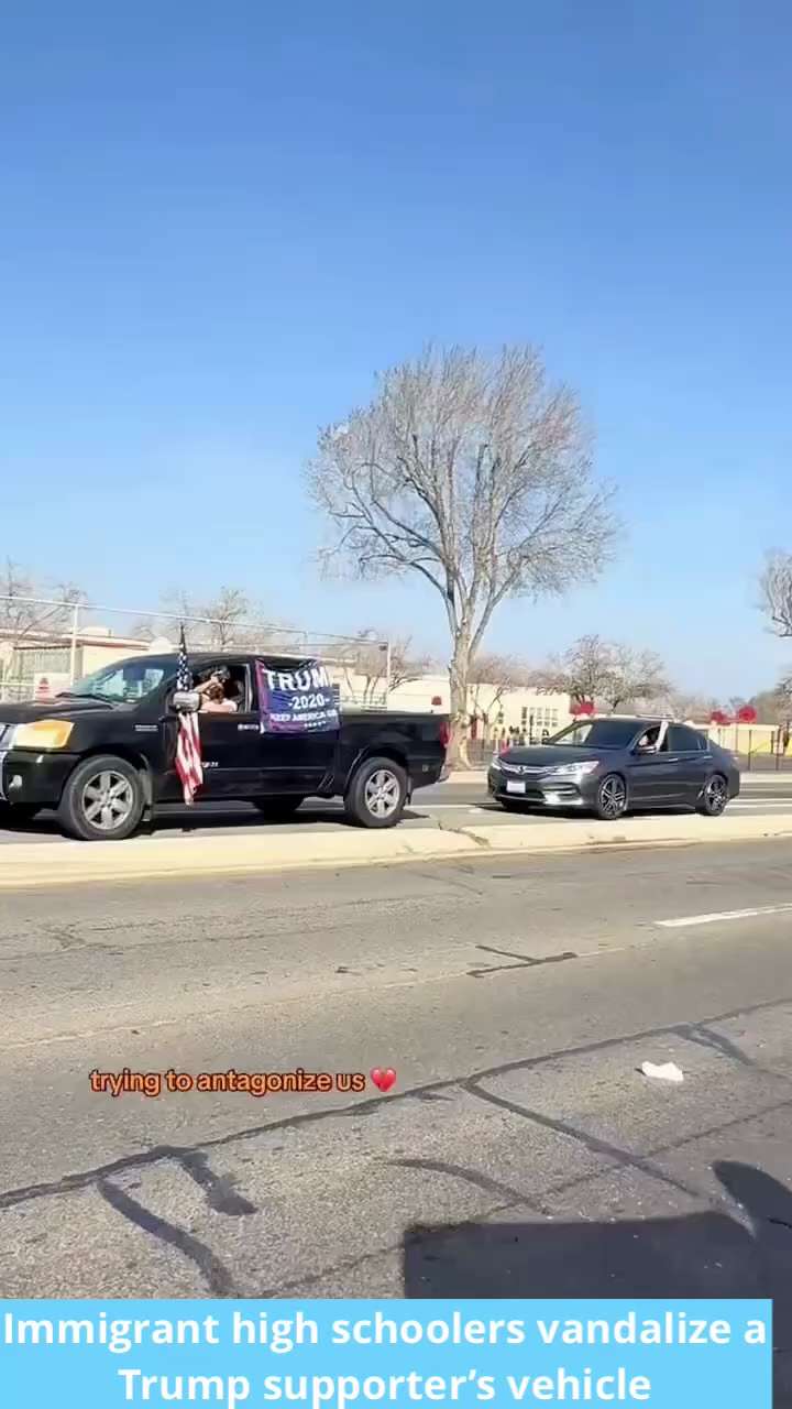 Immigrant high schoolers vandalize a Trump supporter’s vehicle, steal his flag during an “ICE walkou...