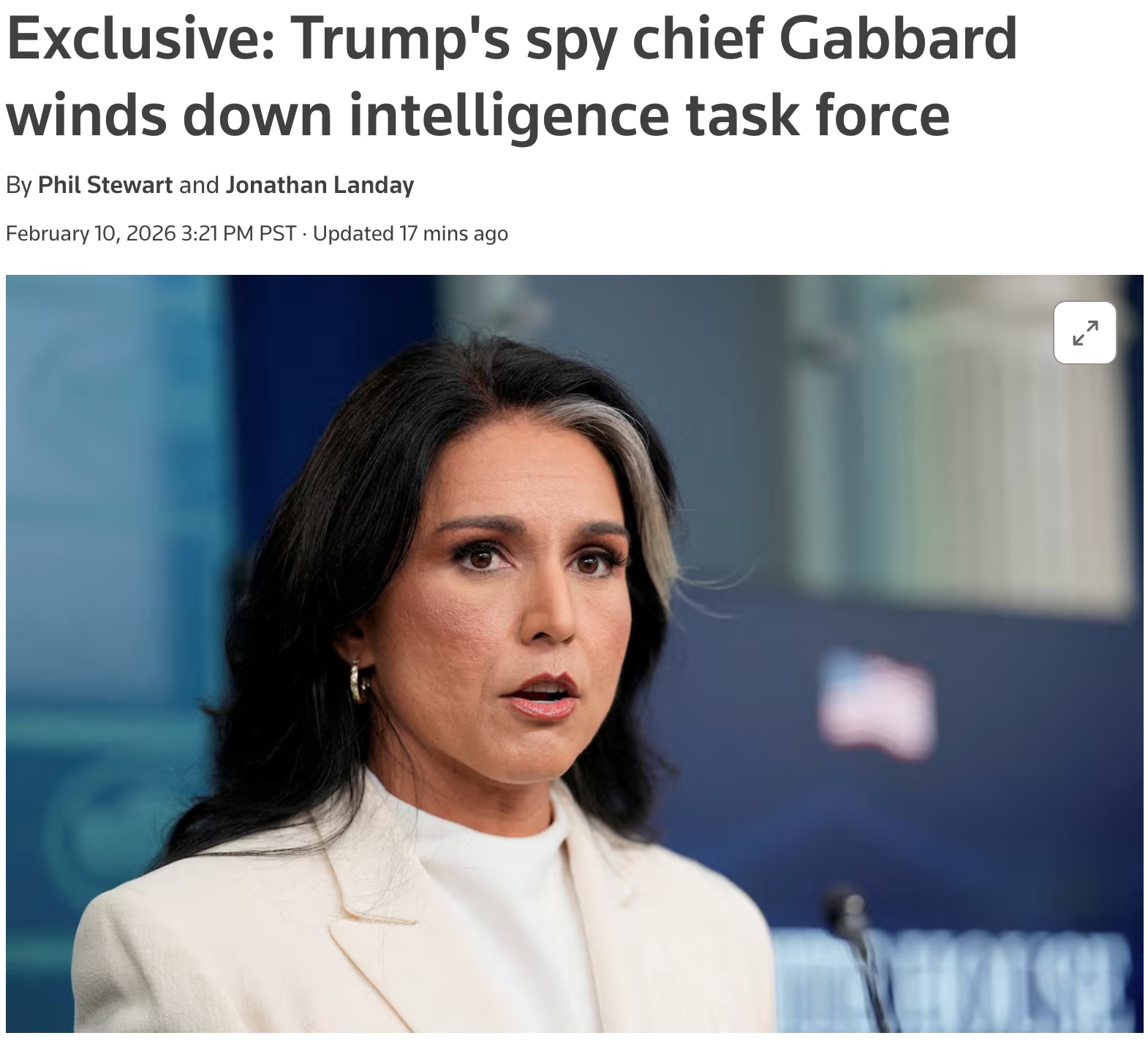 Tulsi Gabbard told Reuters on Tuesday she has wound down the Director’s Initiatives Group (DIG), a t...