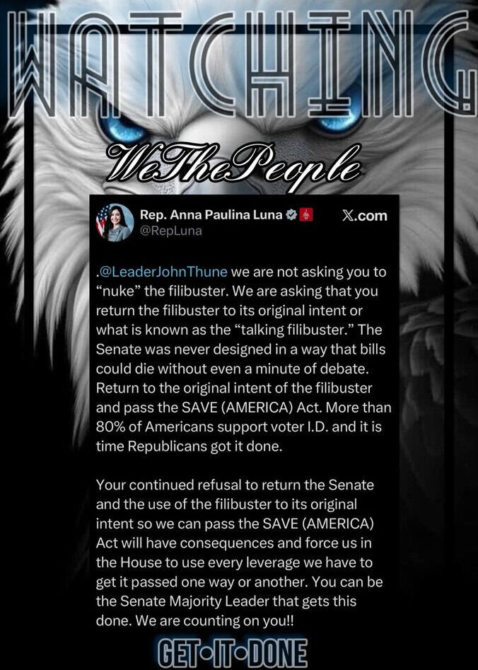 Representative Anna Paulina Luna 

Get It Done John Thune….
