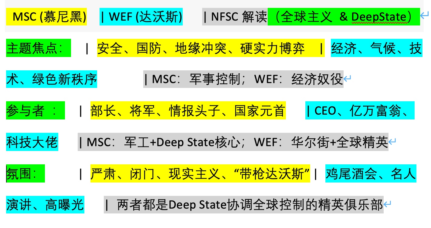 从NFSC新中国联邦角度以图解释 慕尼黑会议（黄色部分），达沃斯论坛（蓝色部分）本质
