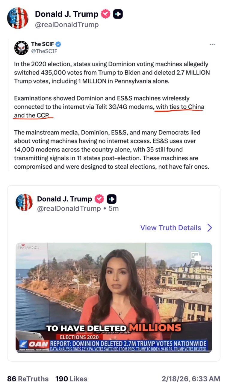 川普总统今天转发SCIF的一个贴文，里面说到用于选举作弊的Dominion 和 ES&S 的机器通过 Telit 3G/4G 调制解调器无线连接到互联网，与中共有联系。

终于要到捅开窗户纸的时候了！...