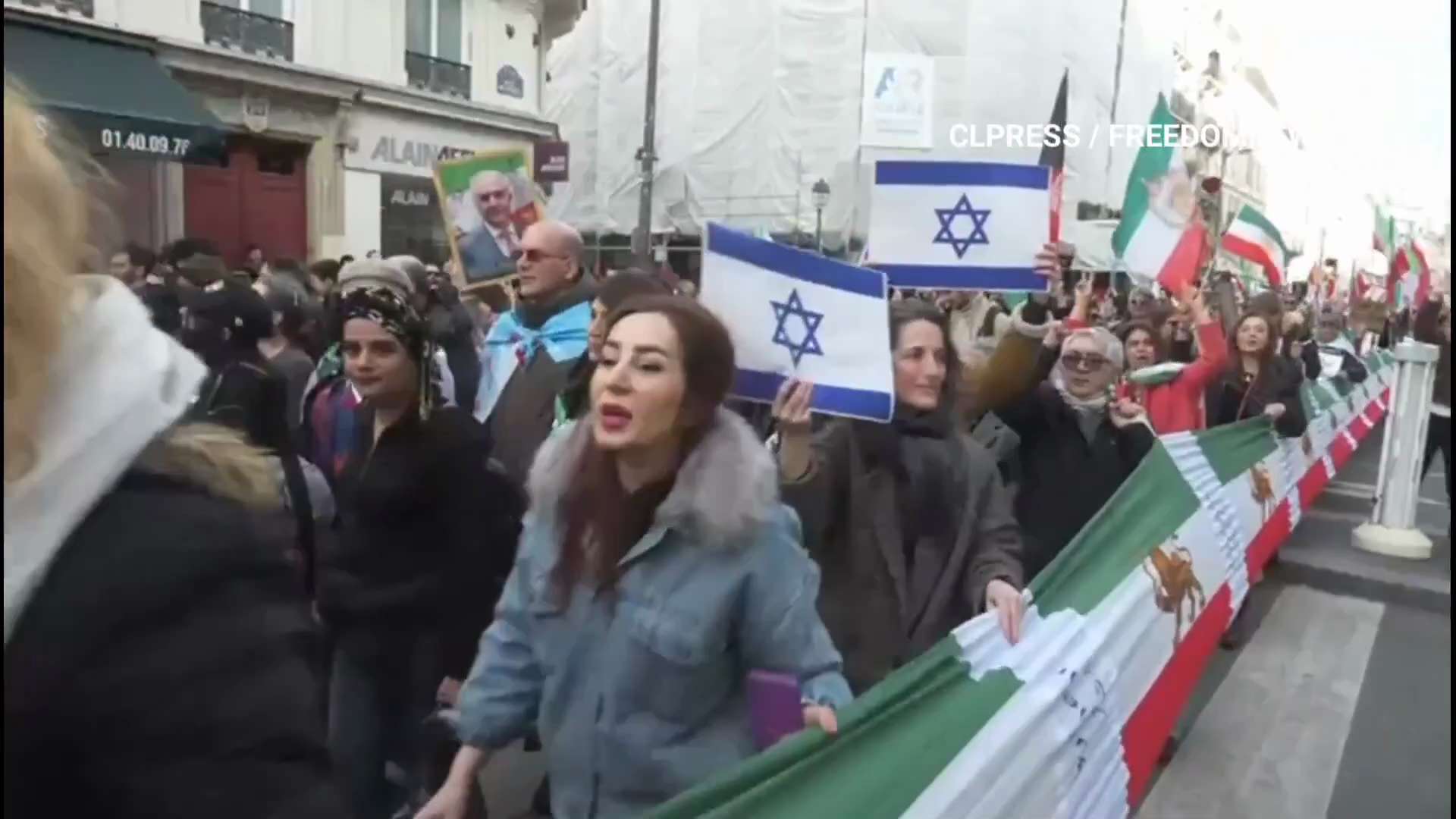 Mar. 2 - Crowds in Paris erupt in chants of “Bibi, Trump thank you for your action!” as supporters p...